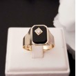 Ring ~ Gouden 14 karaats Heren Zegel Ring met Onyx & Diamant