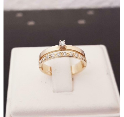 Ring ~ Gouden 18 karaats Ring Rijring Soliter met 12 Diamanten