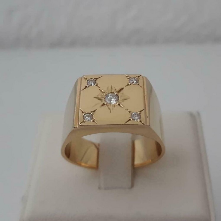 maagpijn zonsondergang Pijler Ring ~ Gouden 18 karaats Heren Ring met Diamanten
