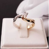 Gouden Bicolor Wit-Geelgouden Verlovings Ring met Diamant