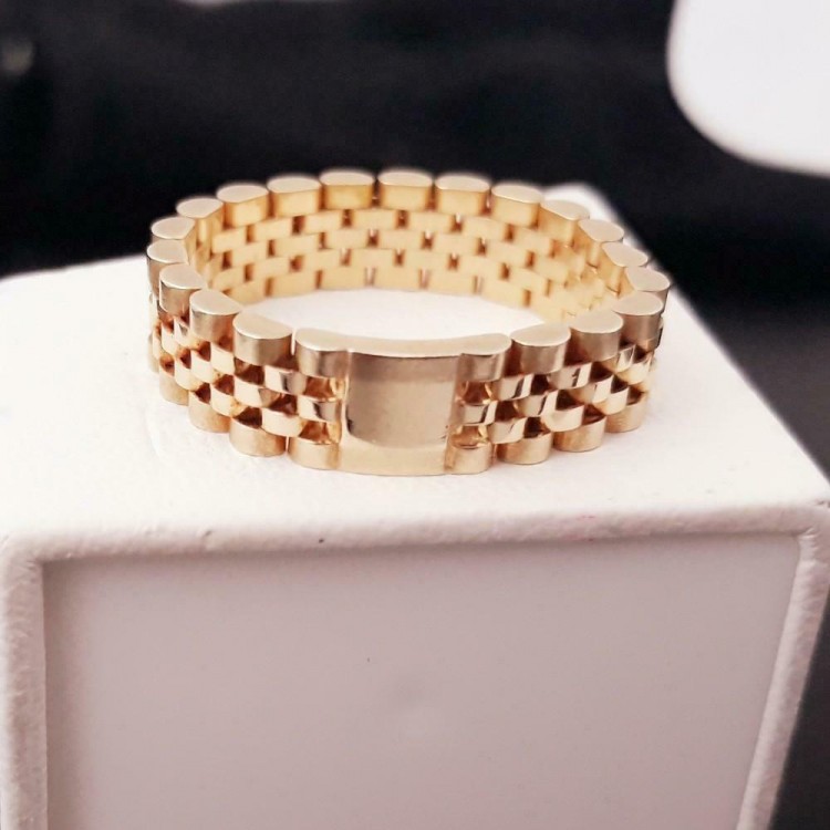 serveerster Marco Polo steekpenningen Ring ~ Gouden 14 karaats matte/gladde schakel 'Rolex' ring