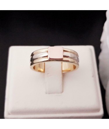 Ring ~ Gouden 18 karaats Tricolor (Wit-, Geel- & Roodgoud) Graveerplaat Ring 