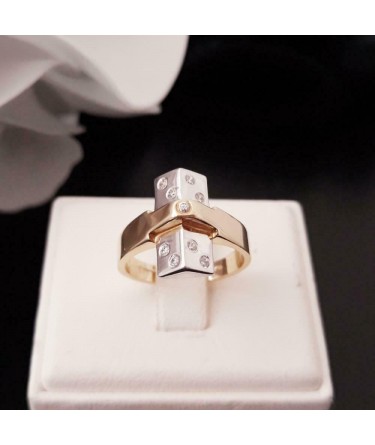 Ring ~ Gouden 14 karaats Bicolor (wit- & geelgouden) Design Ring met Zirconia      